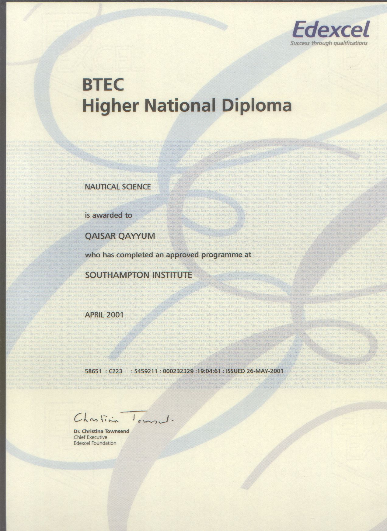 B T E C Higher National Diploma Nautical Science 